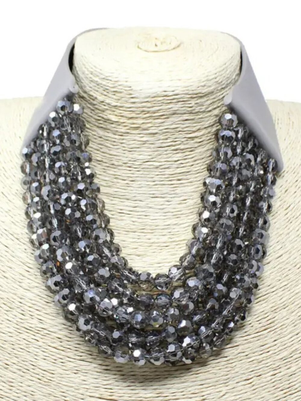 NEW Stunning Faceted Beaded 7-Strand Bib Statement Necklace Gray Pink Blue NWT